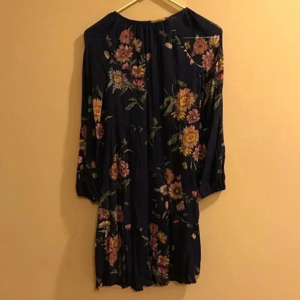 Old Navy Floral Dress Blue NWT Size XS Long Sleeves Boho Tunic - Picture 6 of 8